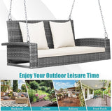 RELAX4LIFE 2-Person Porch Swing Bench - PE Rattan Outdoor Swing Chair with Comfortable Seat & Back Cushions - Photo 9