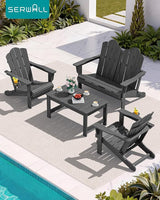 SERWALL Adirondack Bench, HDPE All-Weather Adirondack Loveseat, Outdoor Adirondack Chair for 2, Grey - Photo 2