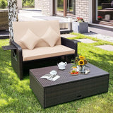 COSTWAY Patio Rattan Daybed with Cushions, Outdoor Wicker Loveseat Sofa with Storage Ottoman - Photo 5