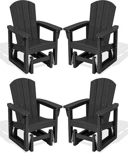 SERWALL HDPE Outdoor Glider Chair Set of 4, Wood-Like Patio Glider Rocker All-Weather Porch Glider for Outside, Black