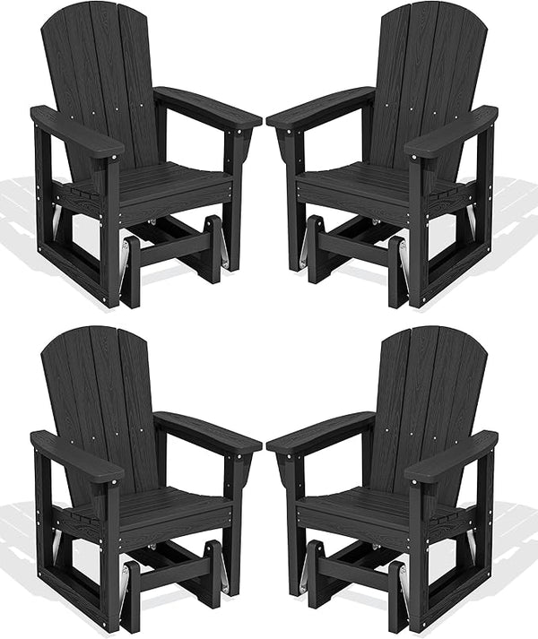 SERWALL HDPE Outdoor Glider Chair Set of 4, Wood-Like Patio Glider Rocker All-Weather Porch Glider for Outside, Black - Photo 1