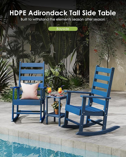GREENVINES Tall-Outdoor-Side-Table Set of 2 | 23.5" | HDPE Plastic | Patio Adirondack End Tables | All Weather | 2-Tier | Blue | for Porch Garden Indoor & Rocking Chairs