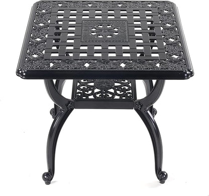 Mandolin Outdoor Patio,Rust -Resistant Cast Aluminum Side Table,Weather Resistant End Table，Coffee Table， Perfect for Patio, Backyard Or Garden. W 20.8" X H18.5(Aluminum Square, Black)