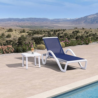 PURPLE LEAF Patio Chaise Lounge Chair Set Outdoor Plastic Textilene Lounger with Side Table 6 Adjustable Positions Sun Bathing Tanning Recliner for Pool Outside Beach in-Pool Lawn Poolside, Navy Blue