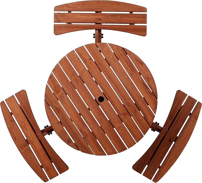 Wooden Picnic Table,Outdoor Wooden Dining Rectangle Table w/Umbrella Hole,for Patio,Garden,Backyard - Photo 6