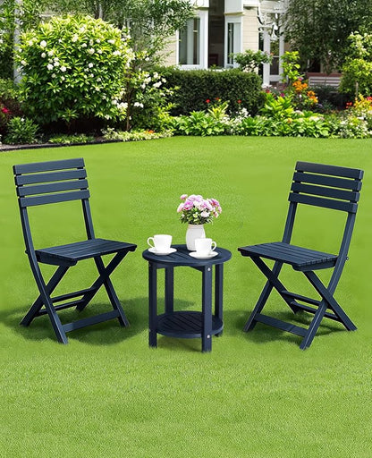 Outvita Adirondack Side Table, 16 Inch Round Outdoor End Table, HDPE Weather Resistant Coffee Table for Patio Balcony Deck Garden, Blue