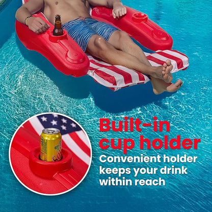 XtremepowerUS USA Patriotic Floating Chaise Pool Lounger Headrest Padded Large Lounge, Backrest, Footrest & Cupholder for Adults (American Flag)
