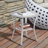 Patio Wicker Side Table, Outdoor PE Rattan End Table with 5mm Tempered Glass Top and 2-Tier Storage Shelf - Photo 3