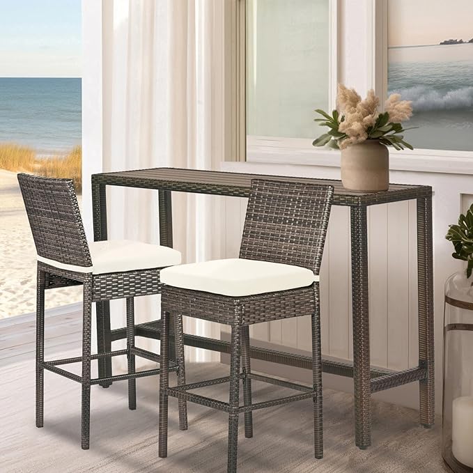 Outdoor Bar Table Patio Bar Height 55" Long Outdoor Console Table Hot Tub Tall Wicker High Top Pub Serving Table Narrow - Photo 5