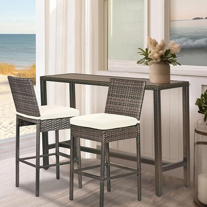 Outdoor Bar Table Patio Bar Height 55" Long Outdoor Console Table Hot Tub Tall Wicker High Top Pub Serving Table Narrow Sofa Sideboard Table Brown