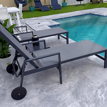 PURPLE LEAF Patio Chaise Lounge 4 Pieces Aluminum Recliner Chair with Wheels and Armrests Lounger for Pool Backyard Grey Outdoor Lounge Chair
