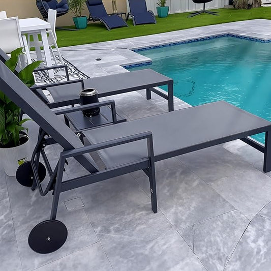 PURPLE LEAF Patio Chaise Lounge 4 Pieces Aluminum Recliner Chair with Wheels and Armrests Lounger for Pool Backyard Grey Outdoor Lounge Chair