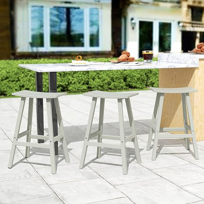 Costaelm All-Weather Bar Stools Set of 3, 29" Height Outdoor Bar Stools, Adirondack Poly Patio Bar Stool for Patio, Deck, Kitchen Counter and Garden, Sand