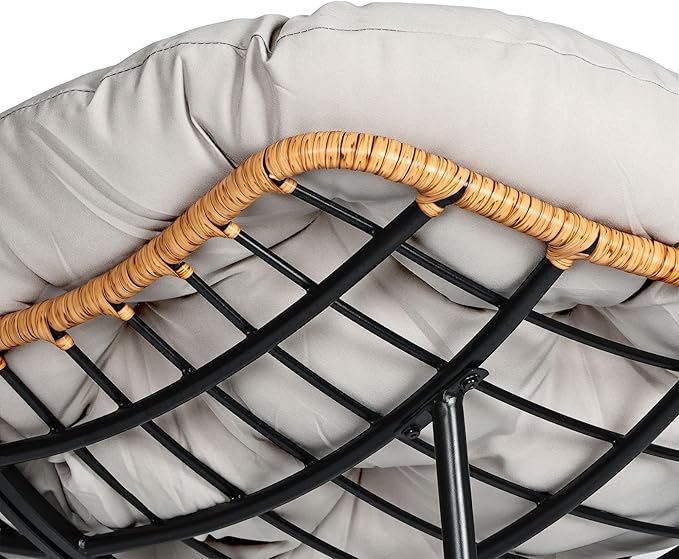Papasan Chair, Outdoor Rocking Chair with Cushion, 450LB Heavy Duty Egg Chair, Indoor Outdoor Patio Rocking Chairs for Balcony, Porch, Living Room, Bedroom, Lawn, Garden (Light Gray.)