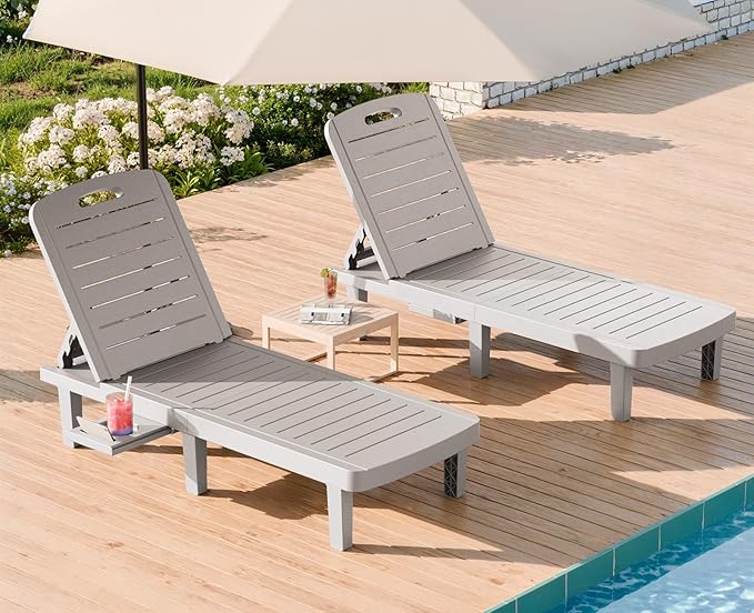 WACASA Outdoor Chaise Lounge Chairs Set of 2, Oversized Lounge Chairs with 5-Level Adjustable Backrest & Cup Holder - Photo 1
