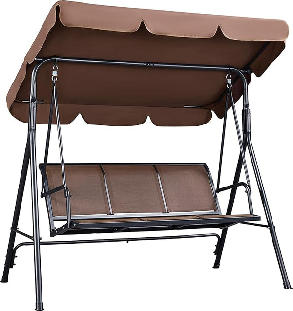 Yaheetech Outdoor Porch Swing Chair for Adults, 3-Seat Patio Hanging Swing w/Adjustable Canopy, Armrests - Photo 1