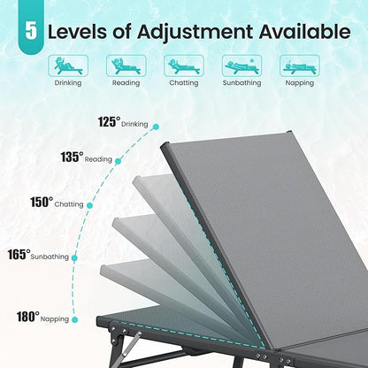 Amopatio Foldable Patio Lounge Chair, Portable Pool Chaise Lounges, Heavy Duty Iron Frame, Breathable Textilene,Weather Resistant, 5-Position Adjustable Backrest, 400 LBS Capacity,Gray