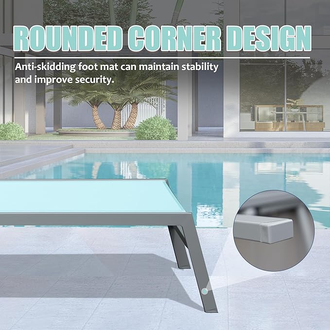 Domi Patio Chaise Lounge Set of 3, Aluminum Pool Lounge Chairs with Side Table - Photo 6