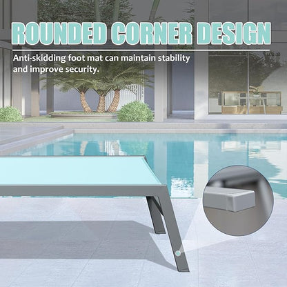 Domi Patio Chaise Lounge Set of 3, Aluminum Pool Lounge Chairs with Side Table, Outdoor Adjustable Recliner All Weather for Poolside, Beach, Yard, Balcony (Turquoise Blue)