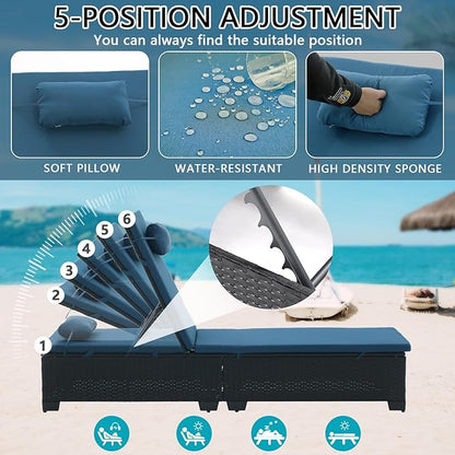 Patio Chaise Lounge Outdoor Lounge Chair Chaise Lounger Patio Reclining Chair with Angle Adjustment by PE Rattan Aluminum Alloy for Courtyards Poolside Garden Beaches Clearance (Slate Blue)