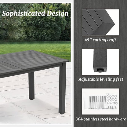6-Person HDPS Outdoor Dining Table, Weather-Resistant Rectangle Patio Dining Table, 500 LBS Weight Capacity, Outdoor Patio Table for Outside Indoor, Lawn, Garden, and Backyard, Dark Gray