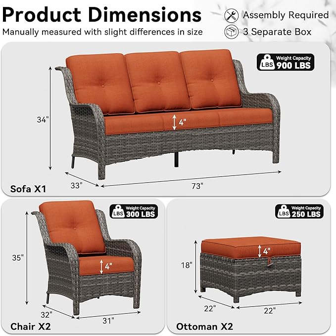 5 Piece Outdoor Wicker Patio Furniture Set, Patio Chairs Set with Thickened Olefin Cushions, High Back and Deep Seating - Photo 2