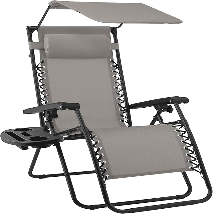 Best Choice Products 30” Wide Folding Zero Gravity Outdoor Recliner Patio Lounge Chair w/Adjustable Canopy Shade - Photo 1