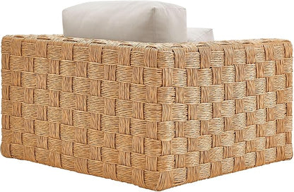Modway Thames Wicker Rattan Outdoor Armchair - Natural Light Gray, UV-Resistant Deep-Seating Accent Chair with Cushion and Lumbar Pillow, Basket-Weave Patio Accent Chair for Backyard, Deck