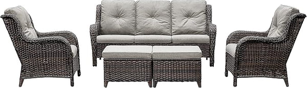Rilyson Outdoor Furniture Set, 5-Piece Patio Rattan Wicker Sectional Sofa Set with 3-Seat Couch, 2 Armchairs - Photo 1