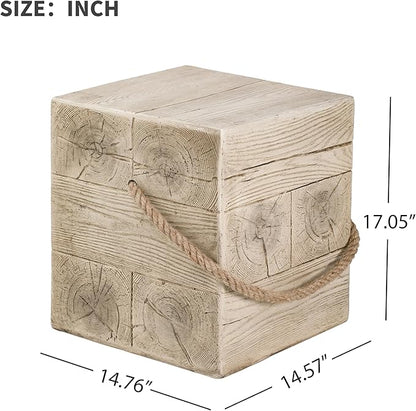 Outdoor Side Table Concrete End Table Faux Stump Side Tables with Braided Cord Small Square Coffee Tables for Indoor Outdoor, Garden Stool Plant Stand for Porch, Patio,Cement Gray