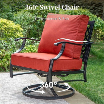 Metal Outdoor Swivel Patio Chairs Set of 2 with 5.75" Extra Thick Cushion, 2 Piece High Back Swivel Rocker Patio Chairs Outdoor Furniture Seating for Deck Balcony Front Porch, Rust Red