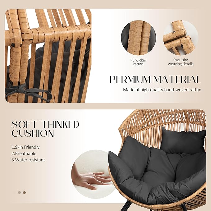 JAMFLY Wicker Egg Chair - Rattan Rocking Chairs with Cushion, Indoor-Outdoor Lounge Egg Basket Seat for Living Room - Photo 4