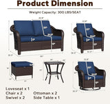 8 Piece Patio Wicker Conversation Set, All-Weather Use Outdoor Wicker Loveseat with 2 PE Rattan Ottomans, 2 Chair - Photo 2