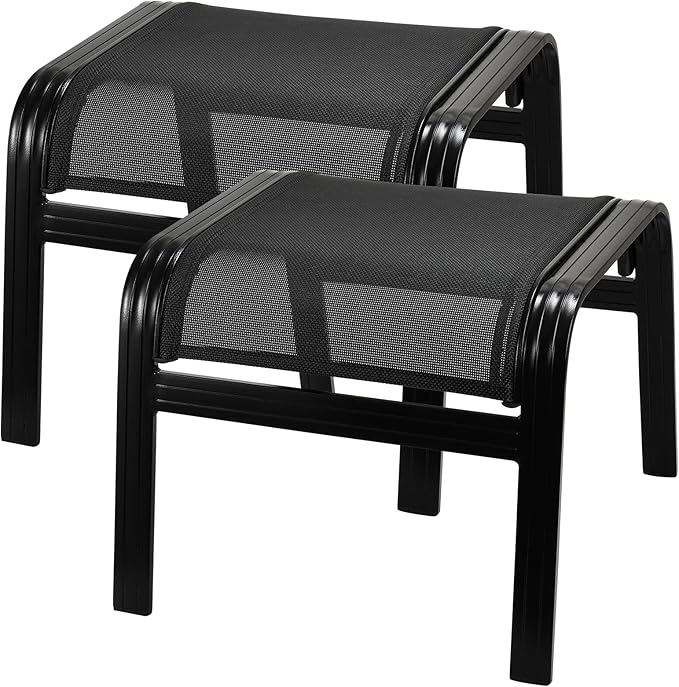 Patio Footstools Outdoor Foot Rest Aluminum Patio Ottomans Portable Seat Wicker Furniture Stackable Ottoman 2 Pieces - Photo 1
