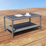 C-Hopetree Small Outdoor Coffee Side End Table for Outside Patio Storage, Gray All Weather Wicker with Glass Top - Photo 1
