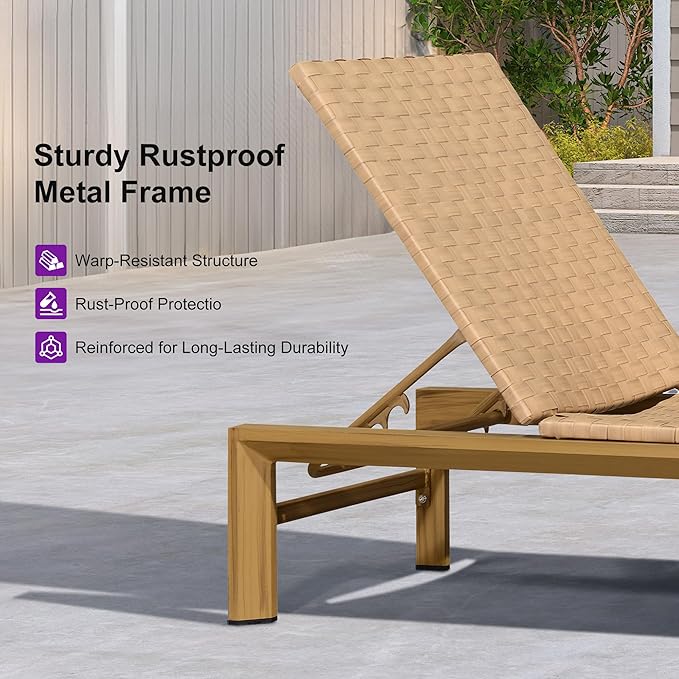 PURPLE LEAF Patio Chaise Lounge Rattan Chair Outdoor Pool Adjustable Recliner Wicker Lounger for Outside Woven - Photo 7