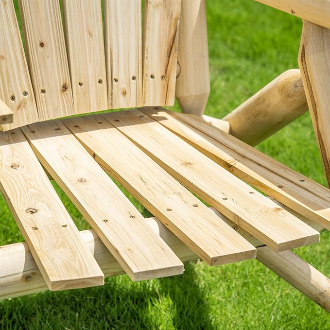 Outsunny 2-Seat Wooden Adirondack Chair, Patio Bench with Table, Outdoor Loveseat Fire Pit Chair for Porch, Backyard - Photo 8