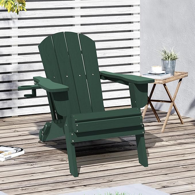 LOUNZY Folding Adirondack Chair Set of 2, Green - Photo 6