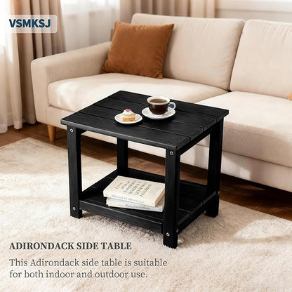Outdoor Side Table,Double Layer Small Side Tables,All Weather Adirondack Side Table, Waterproof Outdoor End Tables for Patio,Pool,Porch (Black)