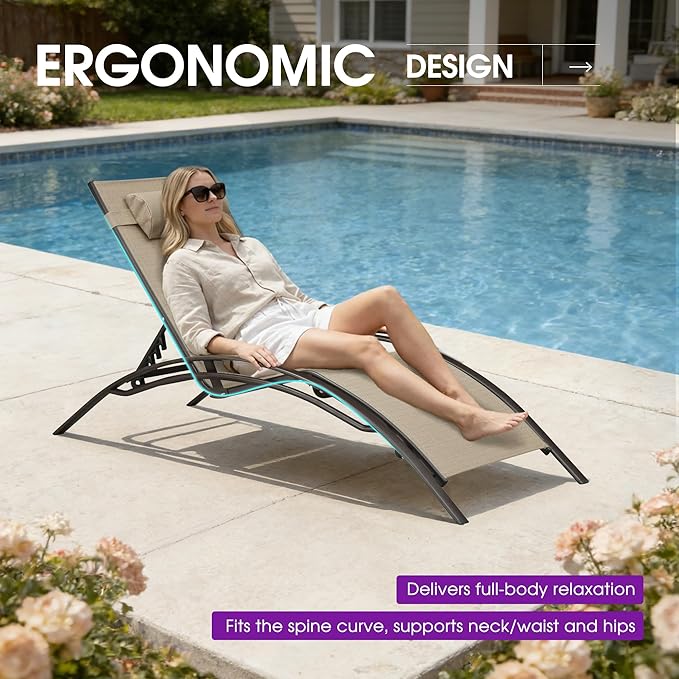 PURPLE LEAF Outdoor Chaise Lounge Chair Set of 3 Patio Pool Lounger Bronze Aluminum Chairs with Side Table Adjustable Tanning Recliner for Outside Backyard Yard Deck Balcony Beach Pebble Gray