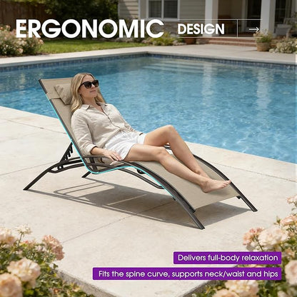 PURPLE LEAF Outdoor Chaise Lounge Chair Set of 3 Patio Pool Lounger Bronze Aluminum Chairs with Side Table Adjustable Tanning Recliner for Outside Backyard Yard Deck Balcony Beach Pebble Gray