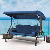 HOMREST 3 Seat Outdoor Porch Swing with Adjustable Canopy, Convertible Patio Swing Bed with Stand - Photo 8