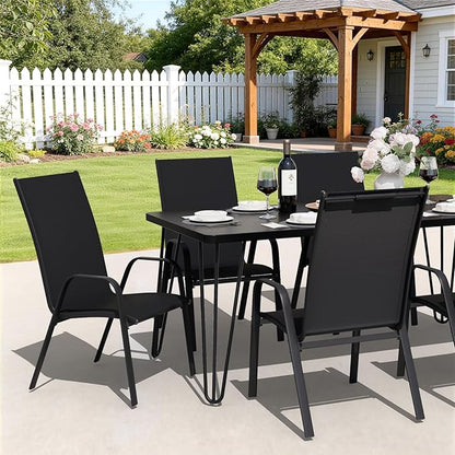 JEAREY Patio Dining Chairs Set of 4, Outdoor Stackable Dining Furniture Set, All Weather Dining Set for Lawn, Garden, Backyard, Poolside, Black