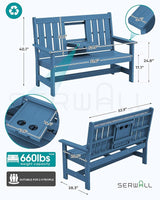SERWALL Outdoor Bench with Cup Holder, 58" HDPE Garden Park Bench Suitable for 3 Person - Photo 2