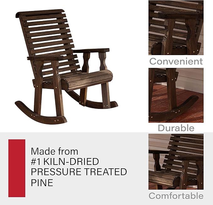 Amish Heavy Duty 600 Lb Roll Back Pressure Treated Rocking Chair (Dark Walnut Stain)