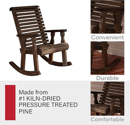 Amish Heavy Duty 600 Lb Roll Back Pressure Treated Rocking Chair (Dark Walnut Stain)