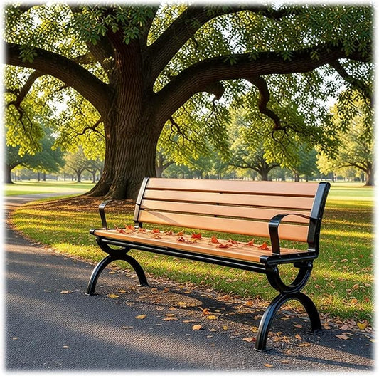 Outdoor Garden Bench, Patio Bench with Cast Iron Metal Frame & Comfort Wood Seat 47" 59" 71" Weather Proof Porch Chair Furniture, Easy to Assemble(Oranges,120cm/47.2")