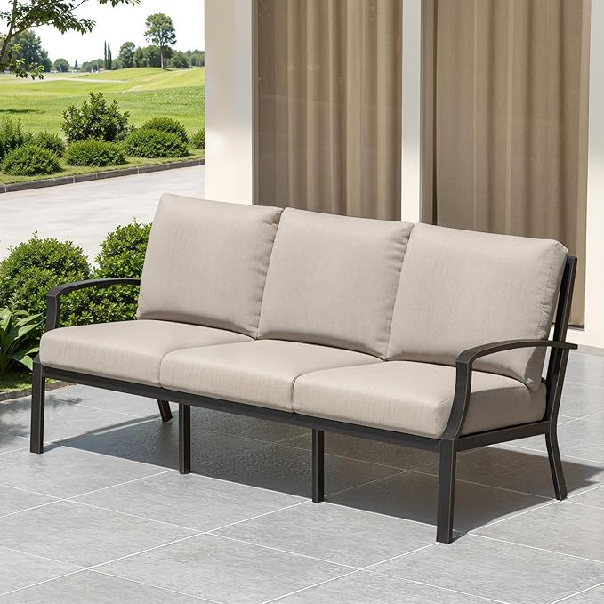 3-Seater Outdoor Patio Couch, Never-Rust Aluminum Outdoor Sofa, Spacious Patio Sofa Couch with Thick Cushion - Photo 1