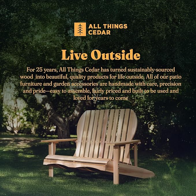 All Things Cedar 54” Wooden Adirondack Loveseat Chair, Outdoor Patio Seating, Natural