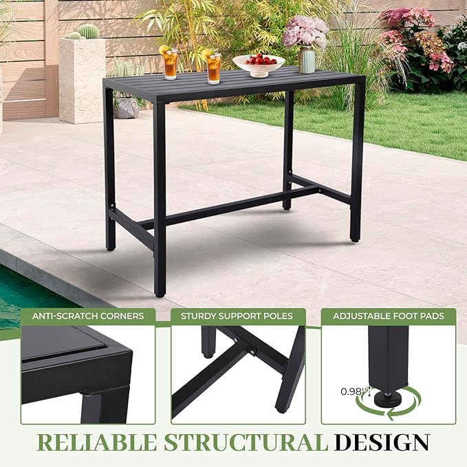 Outdoor Bar Table, Patio Counter Height Bar Table, 47" Rectangle Bar Table for Patio, Garden, Yard, Balcony, Poolside (Black, 47'')
